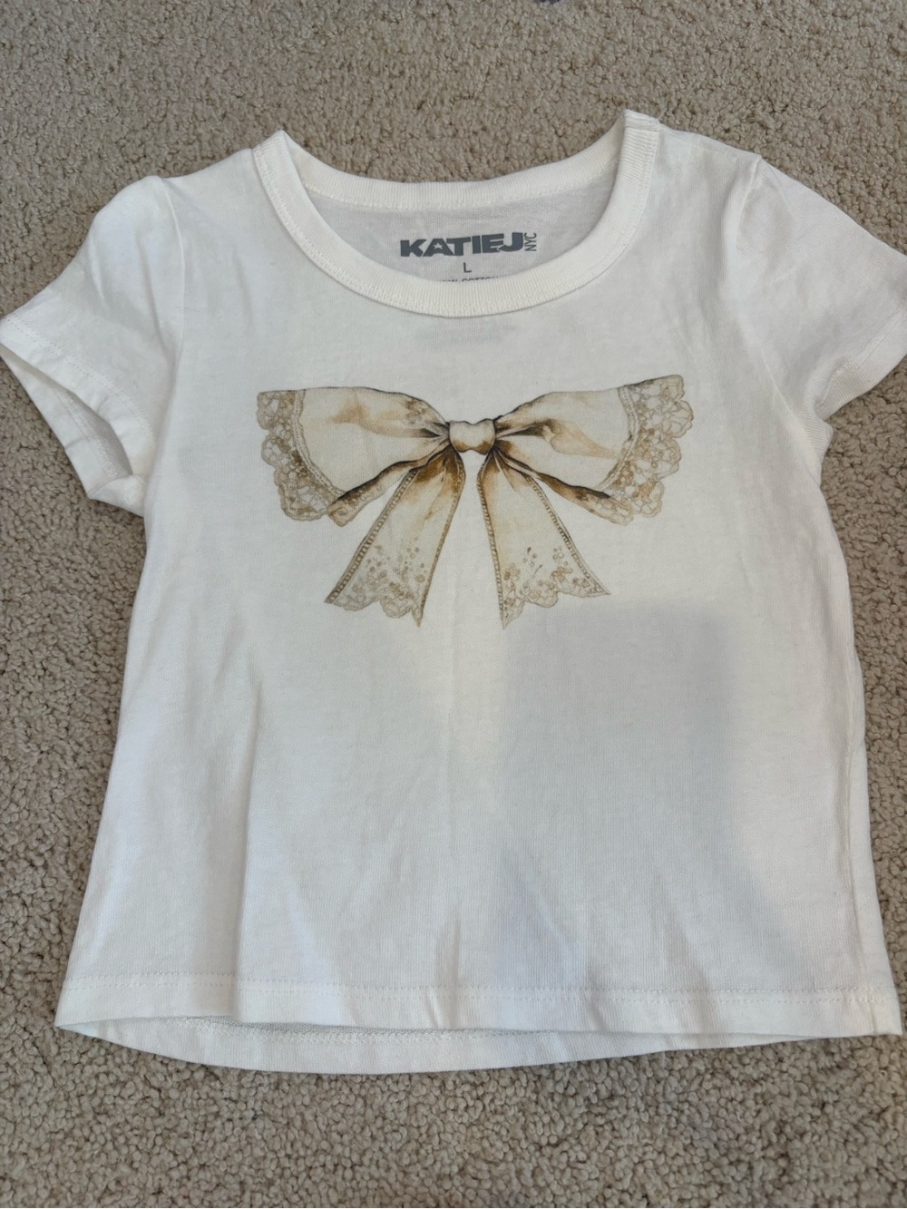 Katie J NYC Girls Bow, Short Sleeve Tee, Size Large Tween